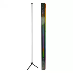 Fekete, modern okos RGB állólámpa Tuya vezérléssel, zeneérzékelő módban, gamer szobában