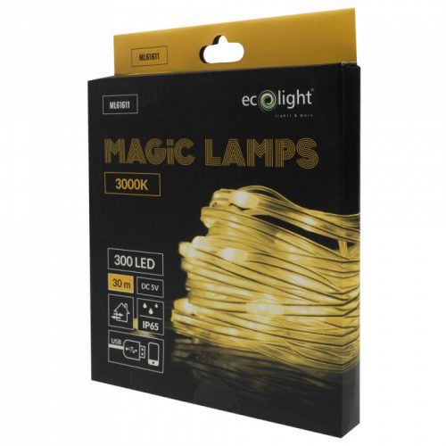 Okostelefonos applikációval vezérelhető Ecolight 30 méteres USB fényfüzér Meleg fehér