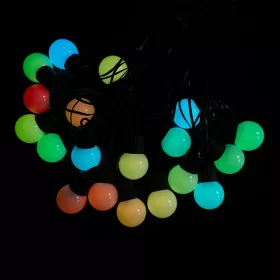 Okostelefonról vezérelhető többszínű RGB IC kerti fényfüzér 10 méter fekete kábellel és 33 darab színes G45 gömbizzóval