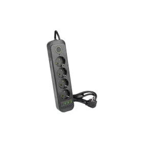   Modi fekete 4-es hosszabbító kapcsolóval, 2m-es kábellel, 3xUSB 1xUSB-C