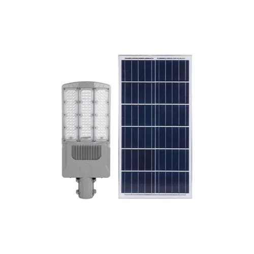 Szürke alumínium 400W napelemes utcai LED lámpa 8000 lumen fényerővel és különálló napelem panellel