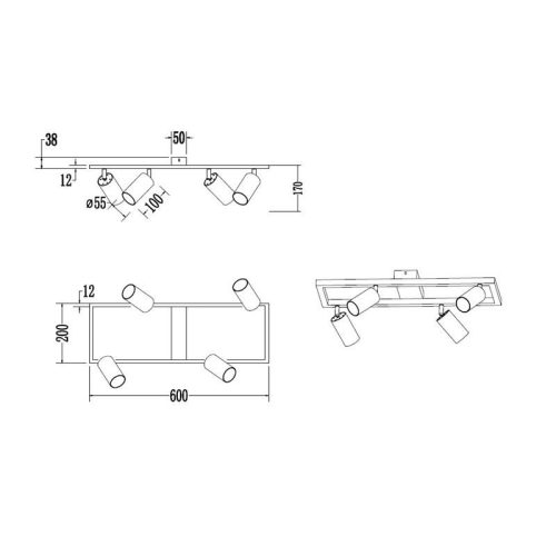 BUMO 4-es Spot Mennyezeti Lámpa (GU10) – Irányítható Fények, Fekete