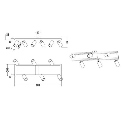BUMO 6-os Spot Mennyezeti Lámpa (GU10) – Irányítható Fények, Fekete