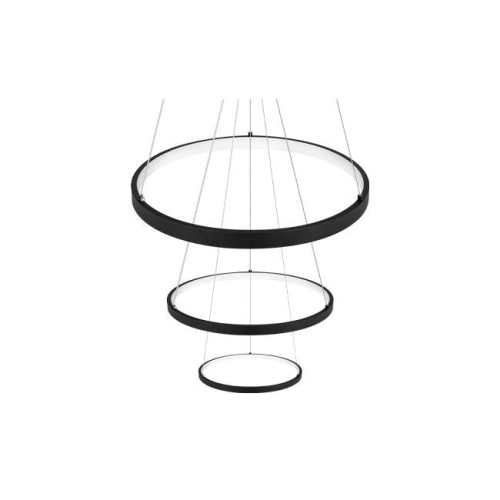 Modern, 77W-os Coma LED gyűrű csillár három, 20-40-60cm-es fekete gyűrűvel, CCT színhőmérséklet-váltással és távirányítóval