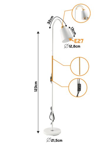 Berge Vienna állólámpa 150 cm E27-es foglalattal fa/fehér