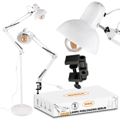 Berge Berlin 2in1 állólámpa 185cm E27-es foglalattal fehér