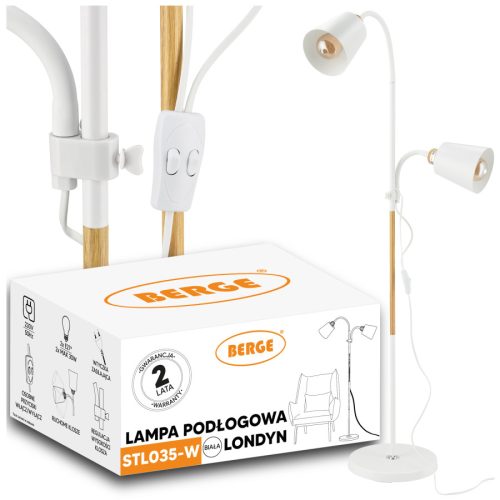 Berge London állólámpa 175 cm 2xE27-es foglalattal fa/fehér 