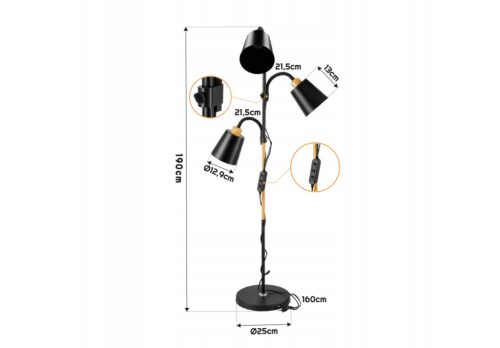 Berge London hármas állólámpa 175 cm 3xE27-es foglalattal fa/fekete 