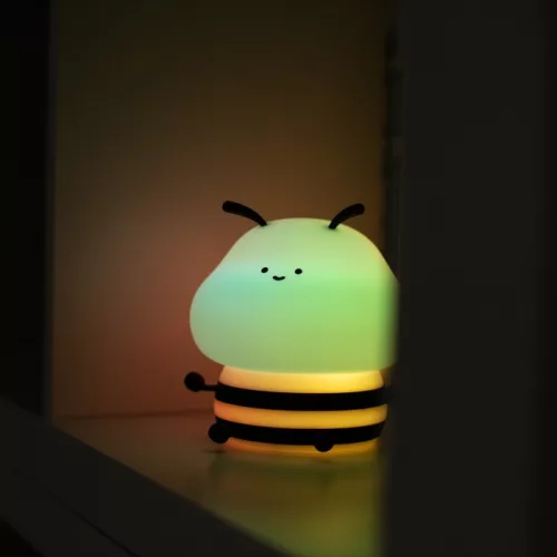 Ecolight vidám sárga méhecske formájú, puha szilikon akkumulátoros LED éjszakai lámpa