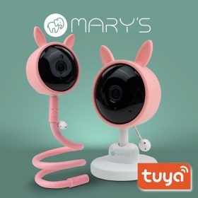 MARY'S okos WiFi bébiőr kamera rózsaszín nyuszi formában, Tuya applikációval, beépített hőmérséklet-érzékelővel és altatódal funkcióval, éjjellátóval