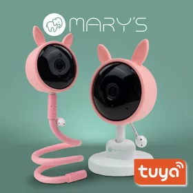 MARY'S okos WiFi bébiőr kamera rózsaszín nyuszi formában, Tuya applikációval, beépített hőmérséklet-érzékelővel és altatódal funkcióval, éjjellátóval