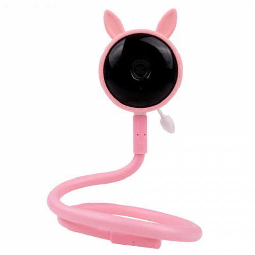 MARY'S okos WiFi bébiőr kamera rózsaszín nyuszi formában, Tuya applikációval, beépített hőmérséklet-érzékelővel és altatódal funkcióval, éjjellátóval