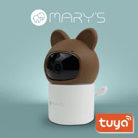 MARY'S okos WiFi bébiőr kamera barna maci formában, távolról forgatható PTZ funkcióval, Tuya applikációval és éjjellátóval