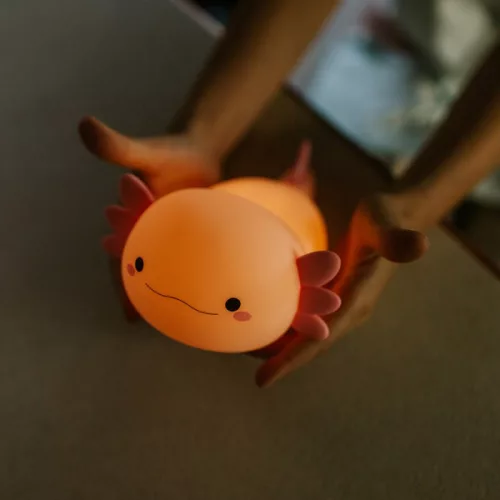 Rózsaszín axolotl formájú, puha szilikon akkumulátoros LED éjszakai lámpa