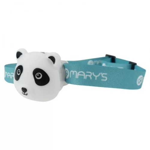 Imádnivaló panda formájú újratölthető gyermek LED fejlámpa színes RGB és fehér fénnyel, USB-C csatlakozóval