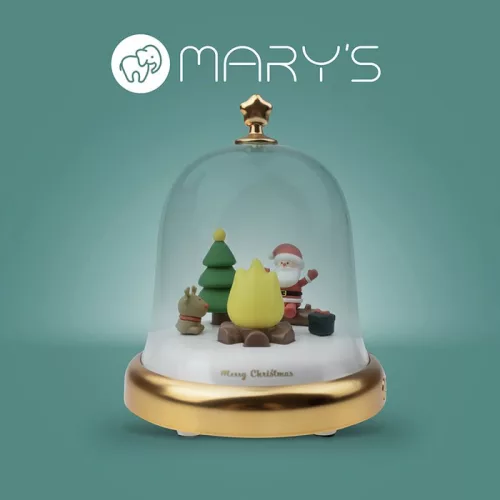 MARY'S arany-fehér karácsonyi zenélő doboz és akkumulátoros szabályozható LED lámpa meleg fehér fénnyel