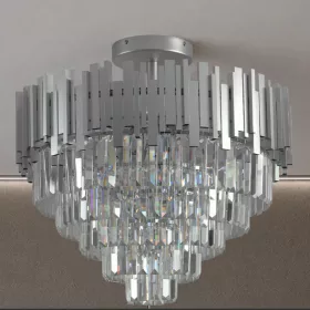 NEDES N2211 PLAZA extra nagy 60 cm-es kerek kristálycsillár fényes ezüst alumínium vázzal