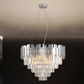 NEDES N2212 PLAZA extra nagy 60 cm-es kerek kristály függőlámpa állítható magassággal és fényes ezüst vázzal