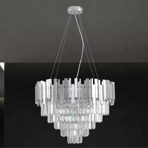 NEDES N2212 PLAZA extra nagy 60 cm-es kerek kristály függőlámpa állítható magassággal és fényes ezüst vázzal