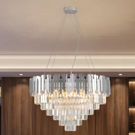 NEDES N2213 PLAZA gigantikus 80 cm-es kerek kristály függőlámpa állítható magassággal és fényes ezüst vázzal