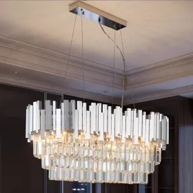 NEDES N2212 PLAZA extra nagy 60 cm-es kerek kristály függőlámpa állítható magassággal és fényes ezüst vázzal