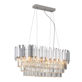 NEDES N2212 PLAZA extra nagy 60 cm-es kerek kristály függőlámpa állítható magassággal és fényes ezüst vázzal