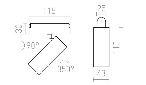 LOKI 8 fekete, henger alakú irányítható LED spotlámpa WAVE textilszalagos rendszerhez, 6w