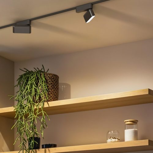 Fekete színű OXONIA 11 dönthető LED vonalvilágító lámpatest WAVE textilszalagos rendszerhez