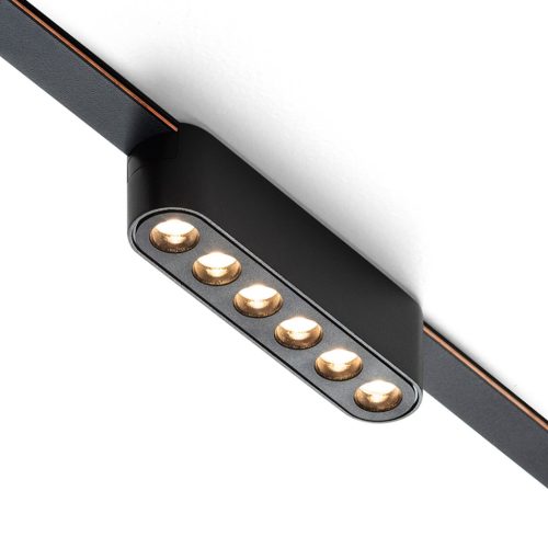 OXANA 11 elegáns fekete LED lámpatest 6 süllyesztett lencsével WAVE textilszalagos rendszerhez, 6w