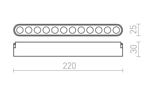 OXANA 22 elegáns fekete LED lámpatest 12 süllyesztett lencsével WAVE textilszalagos rendszerhez, 12w