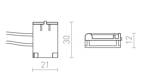 WAVE textilszalagos rendszerhez való apró, fekete színű 24V-os tápcsatlakozó