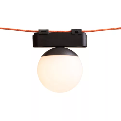 CIARA 10 elegáns fekete LED lámpa lágy fényt adó tejfehér opál búrával WAVE textilszalagos rendszerhez