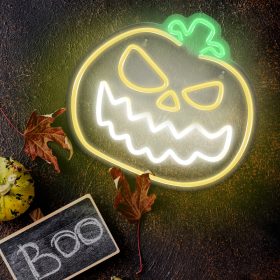   LED Neon Angry Pumpkin (Sárga-Fehér) – Dekorációs Fénytábla