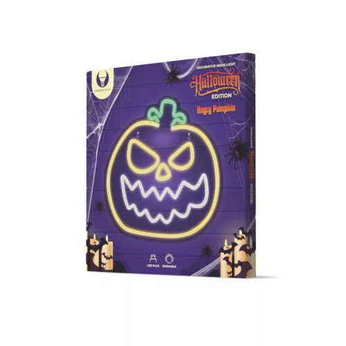 LED Neon Angry Pumpkin (Sárga-Fehér) – Dekorációs Fénytábla
