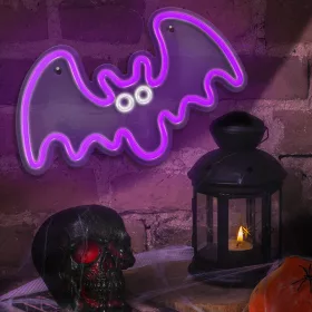   LED Neon Denevér (Lila) – Dekorációs Fénytábla, Halloweenre is!