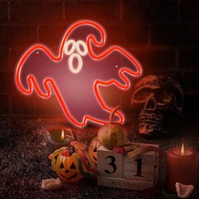 Pirosan világító LED neon szellem, kísérteties hangulatú Halloween dekorációként