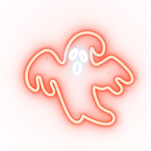 Pirosan világító LED neon szellem, kísérteties hangulatú Halloween dekorációként