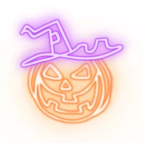 Narancs és lila színben világító LED neon átkozott tök a Forever Lighttól, USB-ről működő Halloween dekorációként