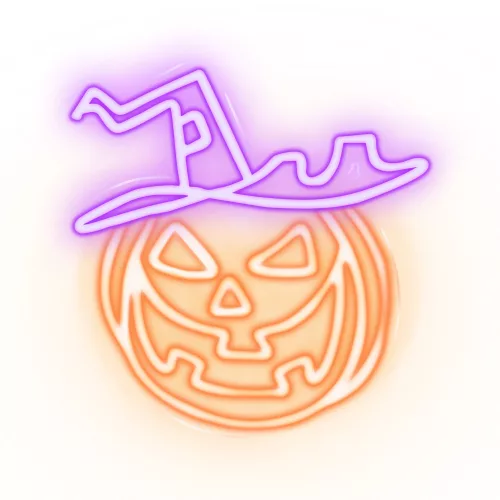 Narancs és lila színben világító LED neon átkozott tök a Forever Lighttól, USB-ről működő Halloween dekorációként