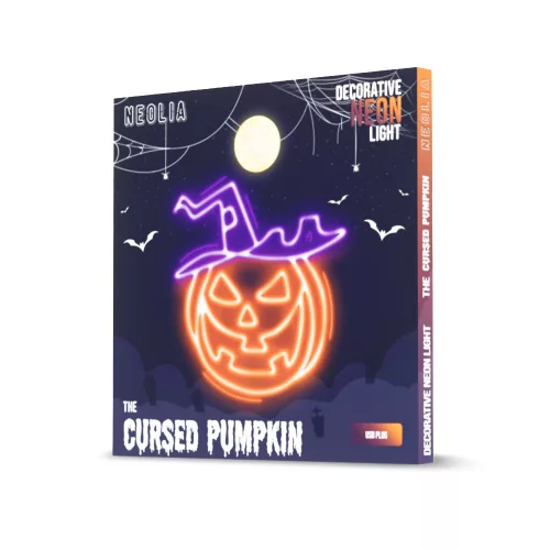 Narancs és lila színben világító LED neon átkozott tök a Forever Lighttól, USB-ről működő Halloween dekorációként