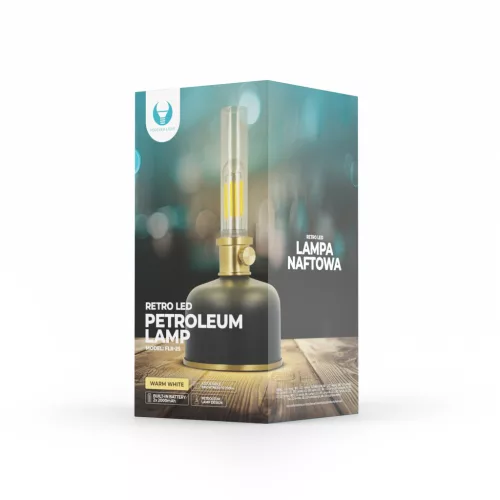 Retro stílusú, fekete petróleum LED lámpa pislákoló fénnyel, dekorációs célokra