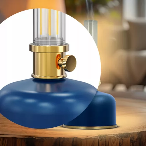 Retro stílusú, kék petróleum LED lámpa pislákoló fénnyel, dekorációs célokra