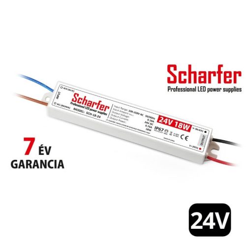 Scharfer vízálló LED tápegység 18W 24V IP67 7 év garanciával