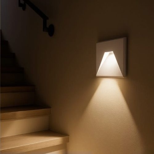 LED lépcsővilágítás, négyzet, süllyesztett, természetes fényű, IP54, 75lm, fehér