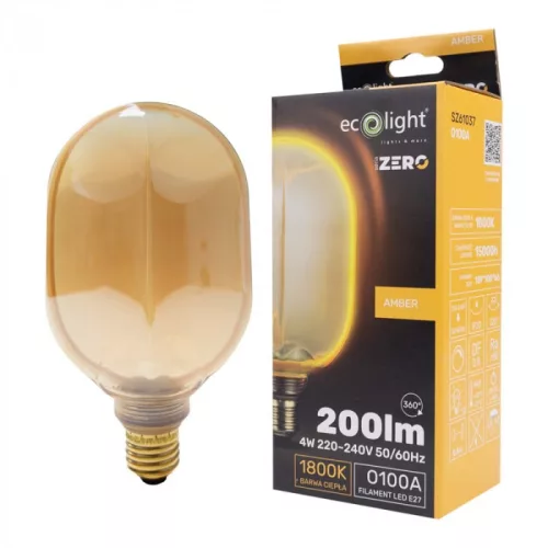 ZERO SERIES dizájn LED izzó E27 4W 200lm O100 borostyán