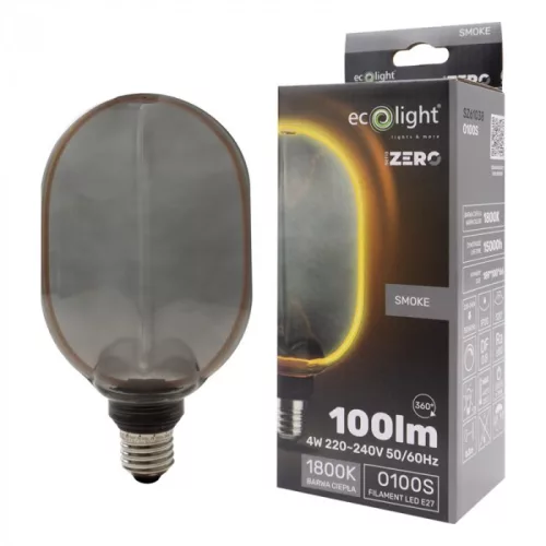 ZERO SERIES dizájn LED izzó E27 4W 200lm O100 Füstös üveg