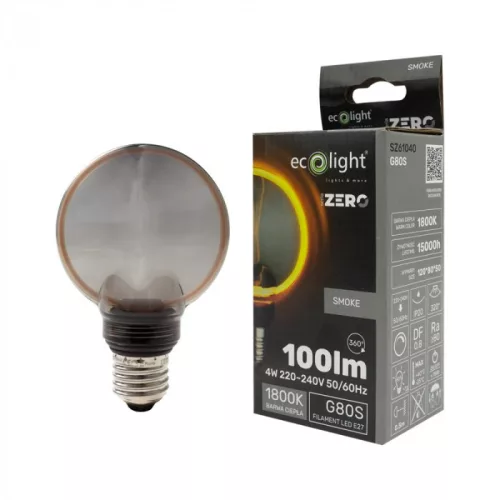 ZERO SERIES dizájn LED izzó E27 4W 200lm G80 füstös üveg