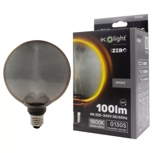 ZERO SERIES dizájn LED izzó E27 4W 200lm G130 füstös üveg