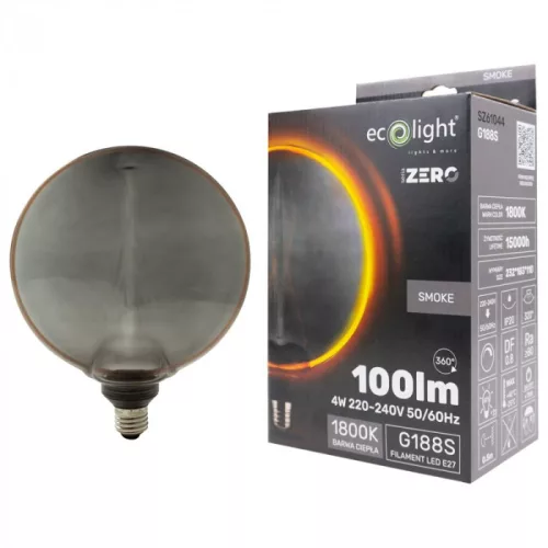 ZERO SERIES dizájn LED izzó E27 4W 200lm G188 füstös üveg