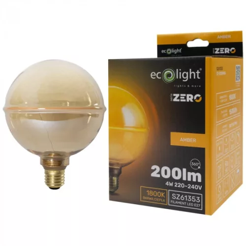 Látványos, G130-as (13cm) méretű, borostyánszínű vintage filament LED izzó